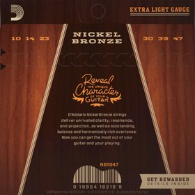Resim D'Addario NB1047 Nickel Bronze Akustik Gitar Teli - Extra Light (10-47) 