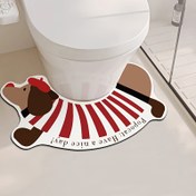 Resim 1 Adet Sevimli Dachshund Banyo Paspası - Kaymaz, Süper Emici Diyatom Çamuru Zemin Halısı ile Oyunbaz "Babam Kendi Başına Olduğunu Düşünüyor" Tasarımı, Kırmızı ve Beyaz Çizgili Etek Giyen Köpek Deseni, Ev Dekoru için Yumuşak Polyester Taban, Kaymaz Halı | Dekoratif Banyo Paspası | Yumuşak Dokulu Mat 