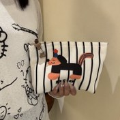 Resim Şık Çizgili Dachshund Makyaj Çantası - Taşınabilir Fermuarlı Kozmetik Çantası, Dayanıklı Polyester, Koku Üretmez 