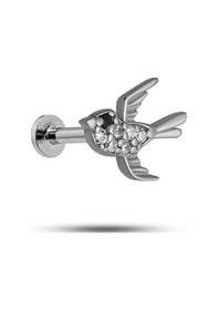 Resim 925 Ayar Gümüş Rodyumlu Minimal Zirkon Taşlı Kırlangıç Tragus Piercing Küpe Gümüş 