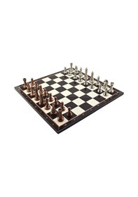Resim Gifthome Metal Klasik Satranç Takımı Antik Ve Katlanır Ceviz Desenli Mdf Satranç Tahtası 43x43 Cm. 