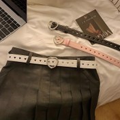 Resim Kalp Hollow Out PU Kemer Gözlet Kalp Pin Toka Bel Kemeri Basit Kot Pantolon Kemer Katı Renk Kuşak Kadınlar için 