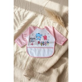 Resim Babydonat Kız Bebek Pembe Uzun Kollu Sıvı Geçirmez Mama Önlüğü - Cepli, Fil Desenli 6-24 Ay Aktivite Önlüğü 