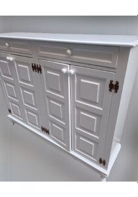 Resim Ayakkabılık Kareli Çok Amaç Model Parlak Beyaz 2 Kapı 2 çekmece 