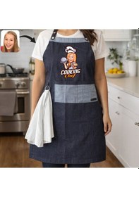 Resim Bk Gift Kişiye Özel Karikatürlü Pamuk Denim Havlu Detaylı Mutfak Önlüğü -1, Aşçı Ve Şef Önlüğü, Ev Hediyesi Kobitmeyencom36595 Bk Gift Renkli 
