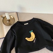 Resim Çocuklar İçin Uzun Kollu Tişört - Sevimli Muz & BANANA Desenli Şık Meyve Tasarımı, Yumuşak Yuvarlak Boyunlu Günlük Bluz Tarz Üst Giyim, İlkbahar ve Sonbahar İçin 
