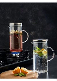 Resim İnox Metal Kapaklı Borosilikat Cam Sürahi 1500 Ml - Ateşe Isıya Dayanıklı Sürahi 