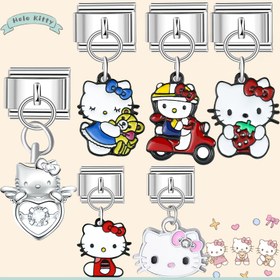 Resim 1 Adet Hello Kitty & Kuromi Birbirine Geçen Bağlantılı Kolye ve Bileklik Seti - Paslanmaz Çelik Sevimli Kalp&Fiyonk Şekilleri, Çoklu Karakter Stili (Hello Kitty, Kuromi, Pochacco, İkiz Yıldızlar) - Hello Kitty Toplayıcılar için Uyumlu Hediye, Doğum Günü Partisi Aksesuarı, Şık Giysilerle Eşleştirme - Dayanıklı ve Zarif Charm Kolye ve Bilezik Takım 