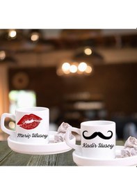 Resim Kişiye Özel 2 Li Kadın - Erkek Temalı Türk Kahvesi Fincanı Ve Altı Beyaz 