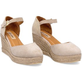 Resim Ayakkabı Fuarı Elit Anastelle Kadın Hakiki Süet Deri Dolgu Topuk Sandalet Bej 