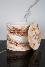 Resim Mermer Desenli Beton Çöp Kovası Banyo Mutfak Tuvalet Wc 18 Cm 4 Litre Bej 