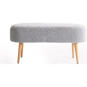 Resim Luna Peluş Çok Amaçlı Gürgen Ahşap Ayaklı Pofidik Oval Puf Gri 