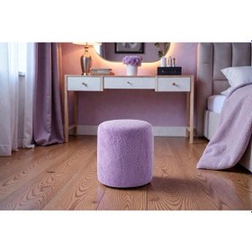 Resim Teddy Düz Puff - Yuvarlak Puf Makyaj Masası Pufu - Dekoratif Ayak Uzatma Pufu Mor 