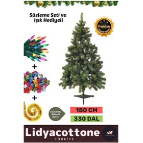 Resim Kutu Süsleme Seti Yılbaşı Çam Ağacı Renkli Işığı Yeni Yıl Süsleri Noel Paketi 180 Cm 330 Dal Standart 