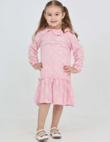 Resim Toontoy Kids Toontoy Kız Çocuk Çiçek Nakışlı Bebe Yaka Elbise Açık Pembe 