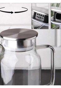 Resim Büro Ev Ofis Sofra Keyfi İçin 1,5lt Metal Kapaklı Borosilikat Cam Sıcak Su Sürahisi 