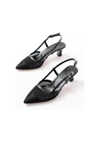 Resim Etiler Collection K-607 Siyah Günlük Fileli Arkası Açık 7 Cm Topuklu Bayan Ayakkabı Renksiz 