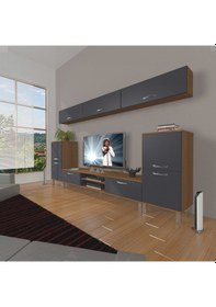 Resim Decoraktiv Eko 9 Mdf Dvd Krom Ayaklı Tv Ünitesi Tv Sehpası Ceviz - Antrasit 