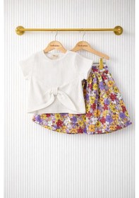 Resim Sea Bubbles Çiçek Desenli Kız Çocuk Etekli Takım Krem 