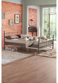 Resim Lalas Çift Kişilik Metal Karyola-kahverengi Ahşap Latalı 