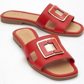 Resim Luvi Shoes Millie Kırmızı Hakiki Deri Tokalı Kadın Terlik Kırmızı 