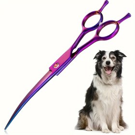 Resim 1 Adet Kavisli Köpek Makası, Ergonomik Saplı Mor Titanyum Kaplama Pet Bakım Makası, Köpekler, Kediler Ve Diğer Evcil Hayvanlar İçin Paslanmaz Çelik Saç Makası 