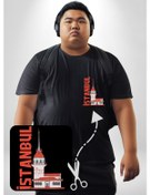 Resim İstanbul Kız Kulesi Türkiye Siyah Büyük Beden Kadın Basic Minimal Baskılı Tişört Siyah 