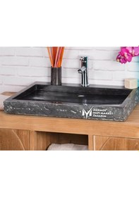 Resim Siyah Mermer Dışı Patlatma Ince Dikdörtgen Lavabo 