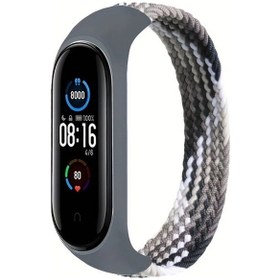Resim Sunshine022 Mi Band 3/4/5/6/7 Uyumlu Nylon Örgü Tek Halka Esnek Kayış Siyah 