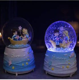 Resim Forever Yazılı Romantik Çift Figürlü Işıklı Büyük Kar Küresi 