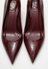 Resim LuviShoes PUERA Bordo Baskı Sivri Burunlu Kadın Dolgu Topuklu Ayakkabı 