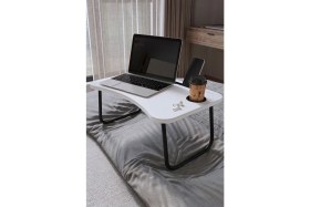 Resim Bofigo Portatif Katlanır Laptop Sehpası Tablet Telefon Tutuculu Laptop Sehpası Beyaz 