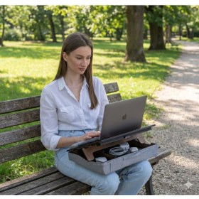 Resim Vigo Wood Minderli Eğim Ayarlanabilir 13" Ve 15.6" Laptop Sehpası Taşınabilir Telefon Bölmeli Masa-LS031 