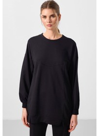 Resim Siyah O Yaka Basic Oversize Kadın Eşofman Tunik Takım - 95347 Siyah 