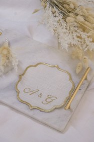 Resim Kişiye Özel Gold Nakış İşlemeli ve Harfli Keten Söz Mendili 