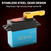 Resim Neevoyu 20kg Dijital Servo, 180 Derece Çalışma Açısı, Paslanmaz Çelik Dişli, Mavi Kasa + Turuncu 25t Metal Kolu Ttz0043 