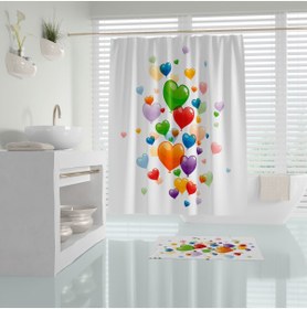 Resim Tropikhome Renkli Balon Desenli Banyo Perdesi Baskılı Banyo Duş Perdesi 180x200cm Tek Kanat Küvet Perdesi 