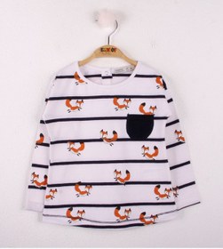 Resim Toontoy Kids Toontoy Kız Bebek Baskılı Bisiklet Yaka Uzun Kollu Çizgili Tişört Beyaz 