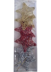 Resim 6 Adet Yılbaşı Ağacı Tel Yıldız Süs 12 Cm - 3 Boyutlu Karışık Renkli Mix Lüks Dekorasyon Seti Diğer 