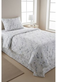 Resim Minimal Dal Desenli %100 Pamuk Tek Kişilik Nevresim Takımı Fermuarlı Beyaz 