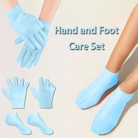 Resim 1 Set Mavi El ve Ayak Bakım Seti, Kuru Çatlamış Hafif Bej Yumuşatıcı Soyucu Ayak ve El Bakım Araçları için Uygun, Hafif Bej, Yeniden Kullanılabilir, El Bakımı için Uygun, El Bakımı, Hediye, Ayak Bakımı, Aloe Vera Emülsiyon Eldivenleri, Kuru Yumuşak Silikon Seti Onarımı için Kullanılır 