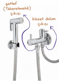 Resim RCYAPI Spiralli Taharet El Duşu 1/2 - 3/8 Çift Çıkışlı Musluk Seti Tuvalet Duş Spreyi Shattaf Taharetmatik 