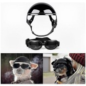 Resim Küçük Ve Orta Boy Köpekler İçin Ayarlanabilir Kayışlı, Oyun Zamanı Ve Motosiklet Gezileri İçin Uv Korumalı Açık Hava Köpek Kaskı Ve Gözlük Seti 