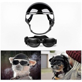 Resim Küçük Ve Orta Boy Köpekler İçin Ayarlanabilir Kayışlı, Oyun Zamanı Ve Motosiklet Gezileri İçin Uv Korumalı Açık Hava Köpek Kaskı Ve Gözlük Seti 