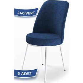 Resim Canisa Dexa Serisi, Üst Kalite Mutfak Sandalyesi, 6 Adet Lacivert Sandalye, Metal Beyaz Iskeletli Sandalye Lacivert Ayaklar Beyaz 