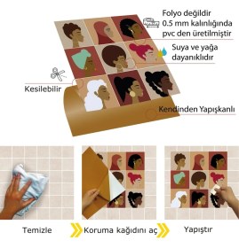 Resim Kendinden Yapışkanlı Kadın Figürleri Desenli Pvc Karo 30X30 cm (33 Adet) 3m2 