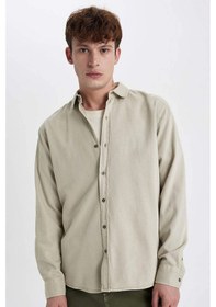 Resim Defacto Regular Fit Tensel Uzun Kollu Basic Düz Gömlek B6154ax23aubg738 Bej 