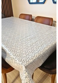 Resim Dantel Görünümlü Üstü Şeffaf Kaplı Muşamba Masa Örtüsü -beyaz Renk-çiçek-farklı Ölçülerde Beyaz 