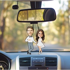 Resim Ejoya Kişiye Özel Fotoğraflı Sen ve Ben Karikatür Araba Dikiz Ayna Süsü 114955 