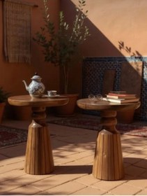 Resim AYLESA Doğal Ahşap 2’li Set Mantar Yan Sehpa Modern Fiskos Zigon Çiçeklik 